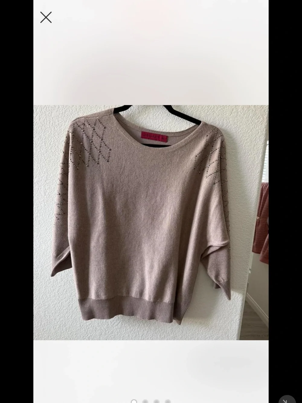 Scarlett Taupe Crew Neck Sweater with Stud Accents